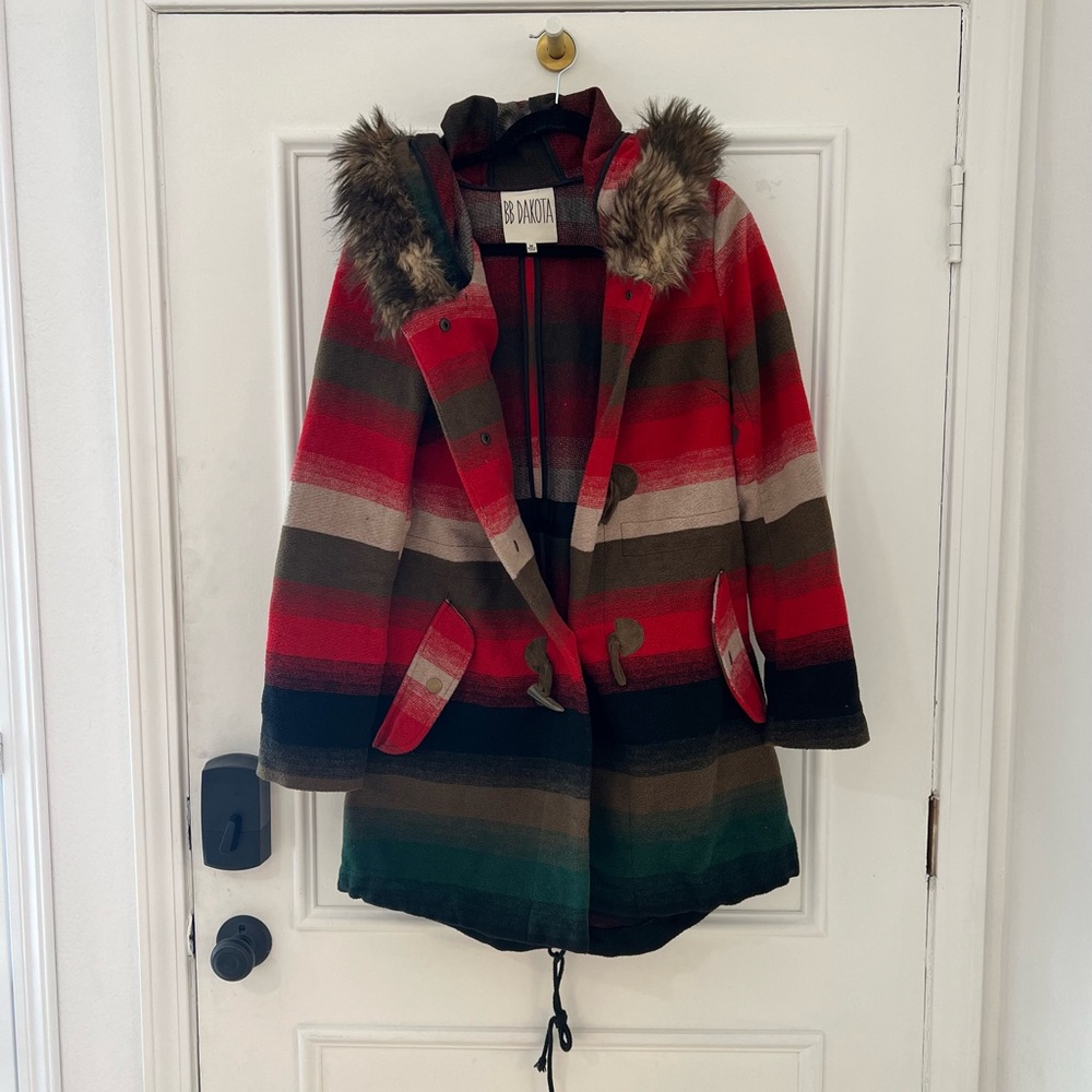 BB Dakota Anthropologie Griffin Faux Fur Red Jacket Coat Size Medium